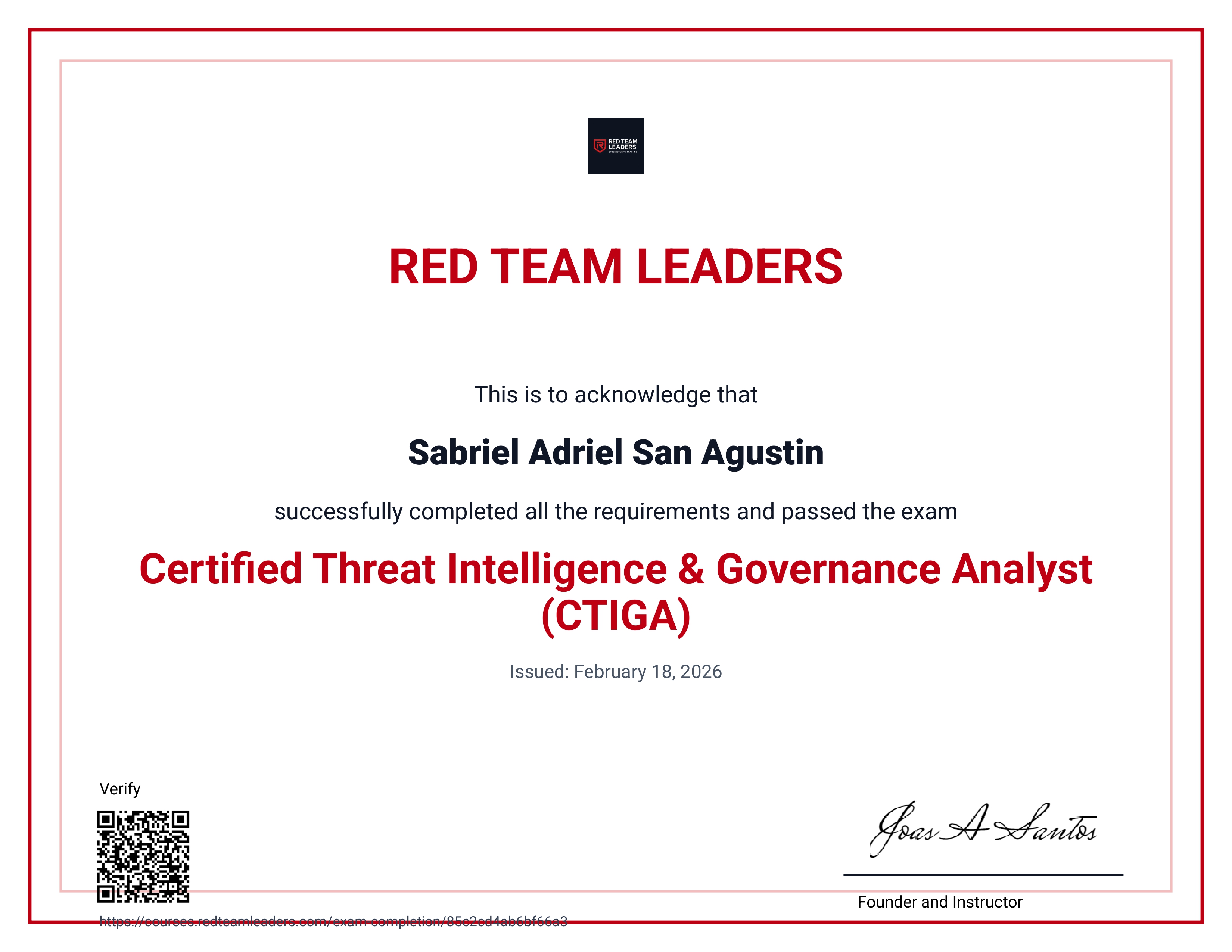 Red Team Leaders Certified Threat Intelligence & Governance Analyst
